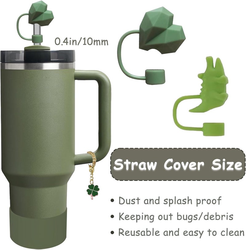 vikgle Stanley Cup Accessories Set,Including 2 Pcs 0.4in Straw Cover, 1 Silicone Spill-Proof Stopper Set of 3, 1 Cute Flower Handle Charm, 1 Silicone Boot Fits Stanley 40&30 Oz Tumbler (Dried Pine) - Image 2